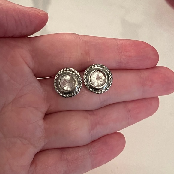 Silver Round Cz Stud Earrings - Picture 4 of 6